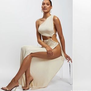 MESHKI Paige dress in nude